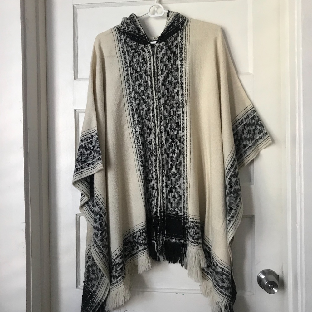 Urban Outfitters Ecote Aztec Hooded Fringe Poncho